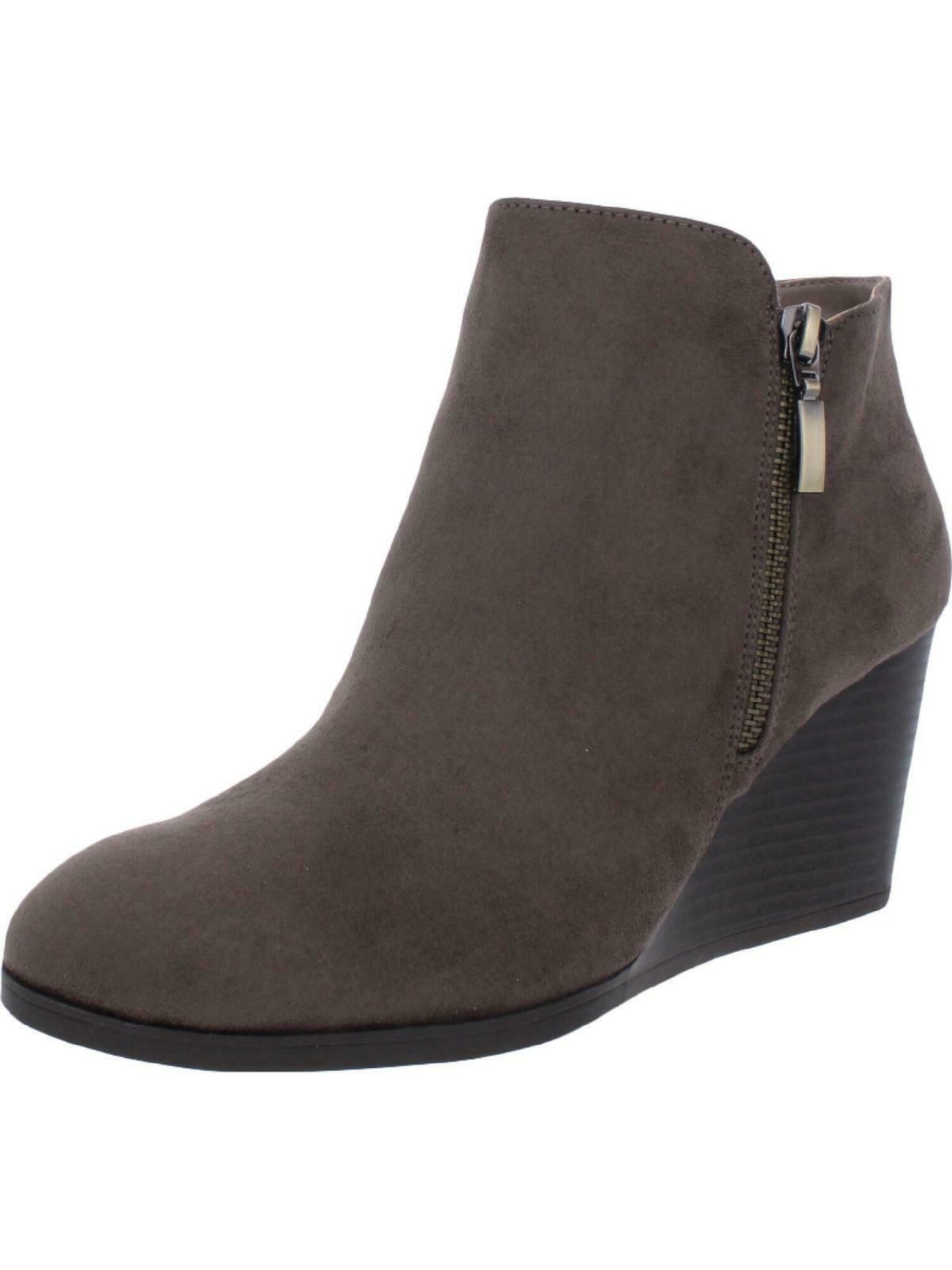 STYLE & COMPANY Womens Gray Cushioned Round Toe Wedge Zip-Up Booties 6.5