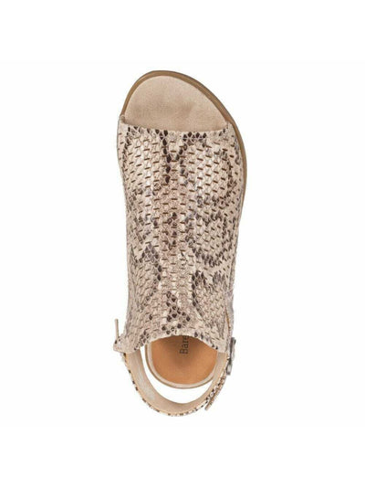 BARETRAPS Womens Beige Snake Print Cushioned Buckle Accent Scotlyn Open Toe Block Heel Zip-Up Flats Shoes 5