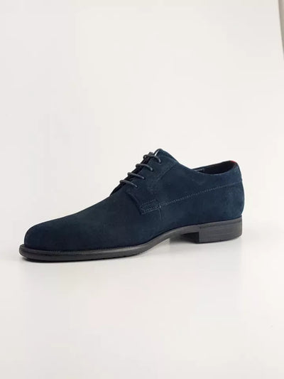 HUGO BOSS Mens Navy Derby Padded Kyron Round Toe Block Heel Lace-Up Leather Oxford Shoes 9.5