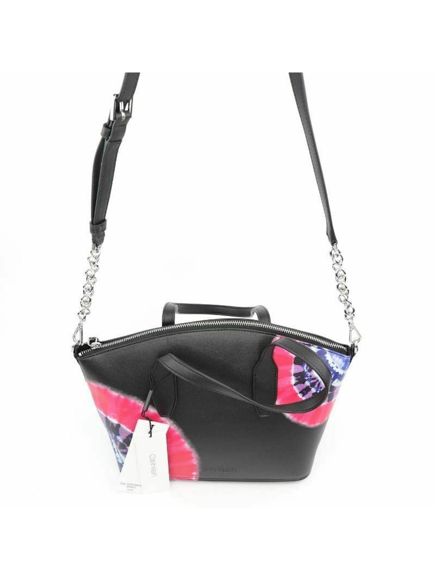 CALVIN KLEIN Women's Black The Statement Series Lock Faux Leather Tie Dye Adjustable Strap Handbag Purse