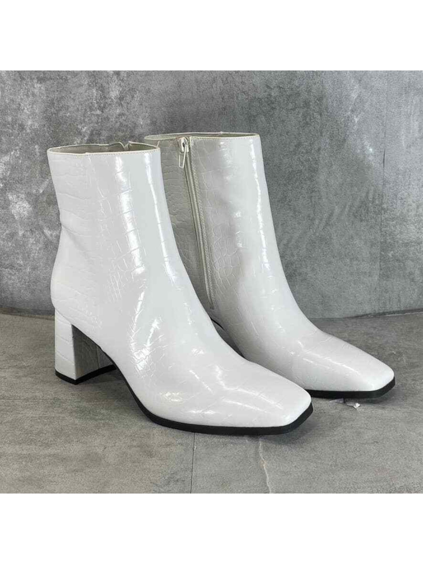 INC Womens White Cushioned Dasha Square Toe Block Heel Zip-Up Dress Booties 8 M