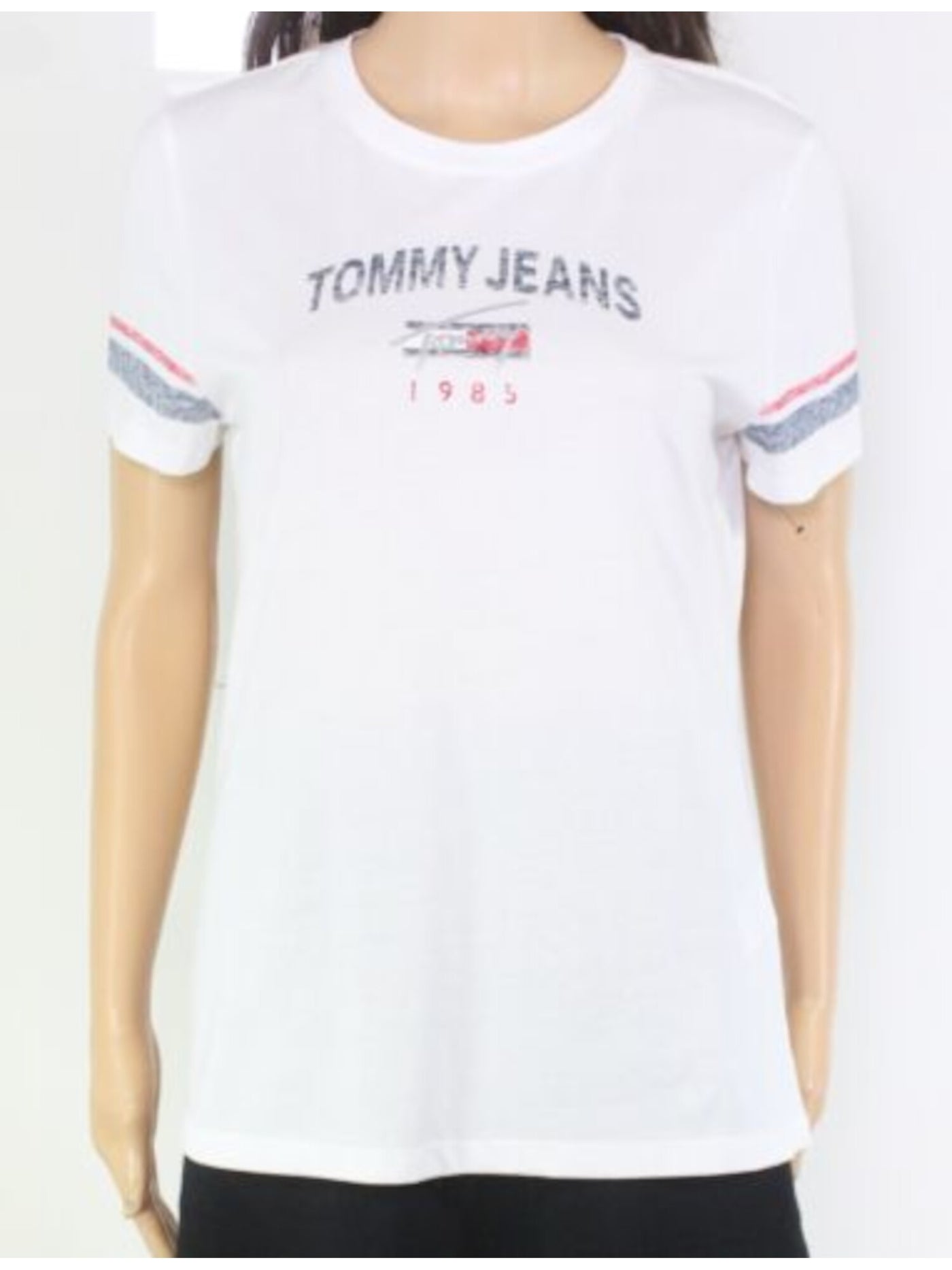 TOMMY JEANS Womens White Logo Graphic Short Sleeve Crew Neck T-Shirt XXS