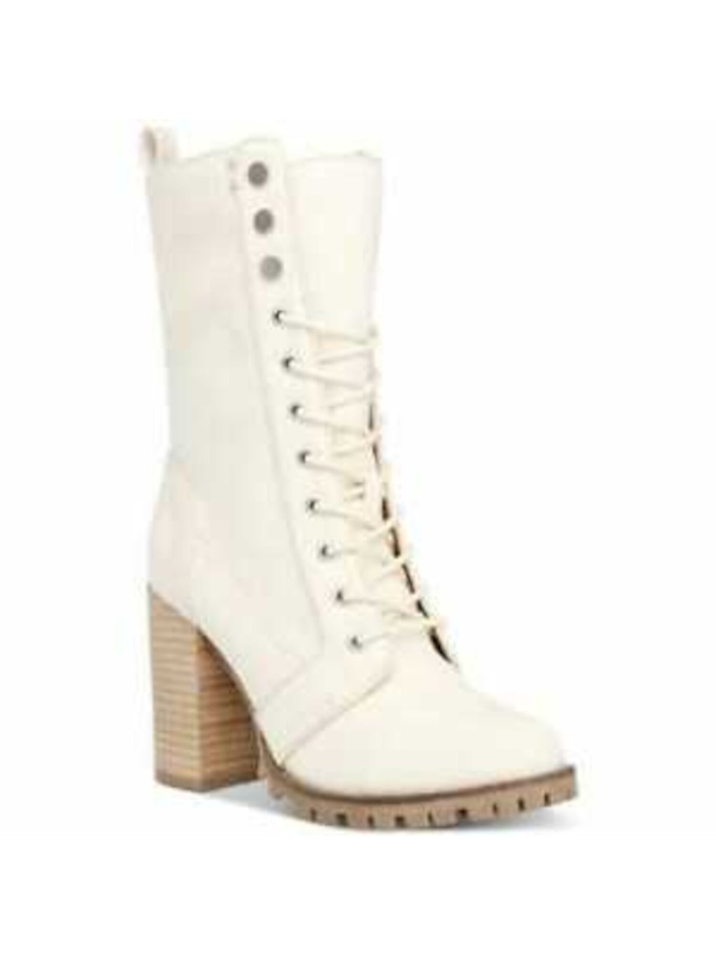 DOLCE VITA Womens Ivory Side Zip Cushioned Lug Sole Round Toe Block Heel Lace-Up Combat Boots 6