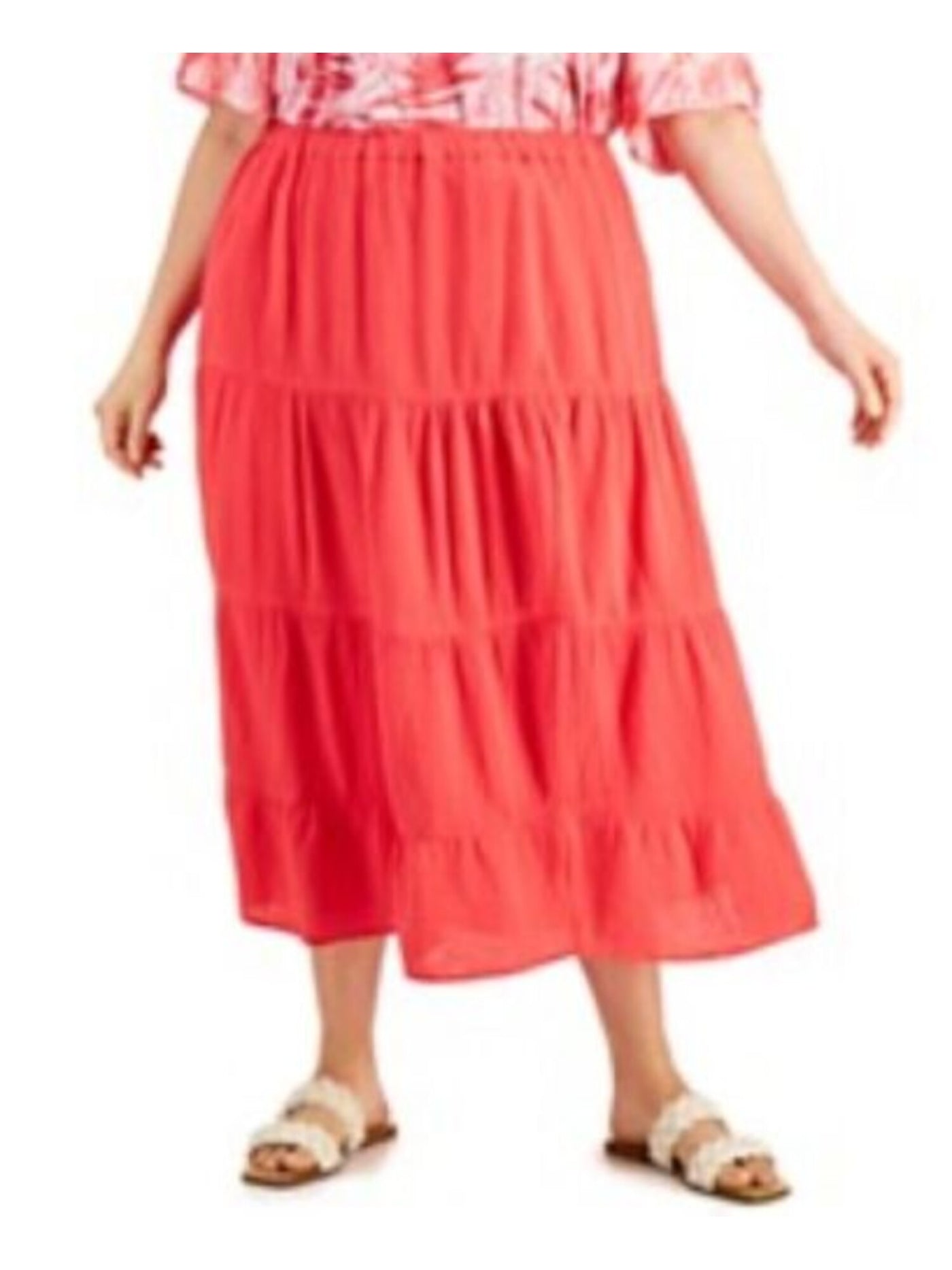 CALVIN KLEIN Womens Coral Midi Wear To Work A-Line Skirt Plus 1X