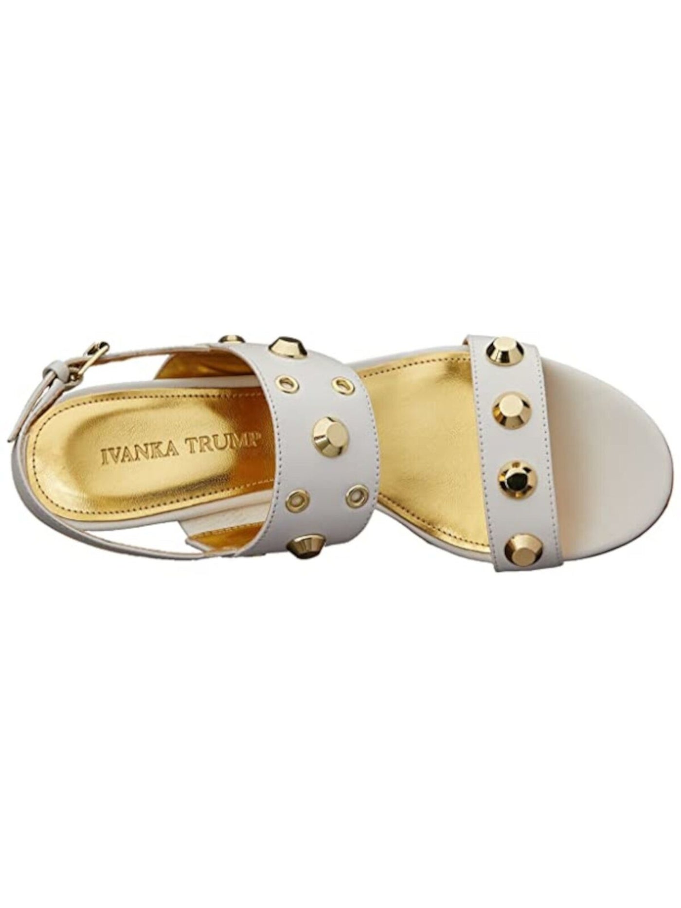 IVANKA TRUMP Womens White Gold-Tone Grommet And Studs Cork Lined 1 1/2" Platform Adjustable Strap Padded Gitty Round Toe Wedge Buckle Leather Sandals Shoes 8 M