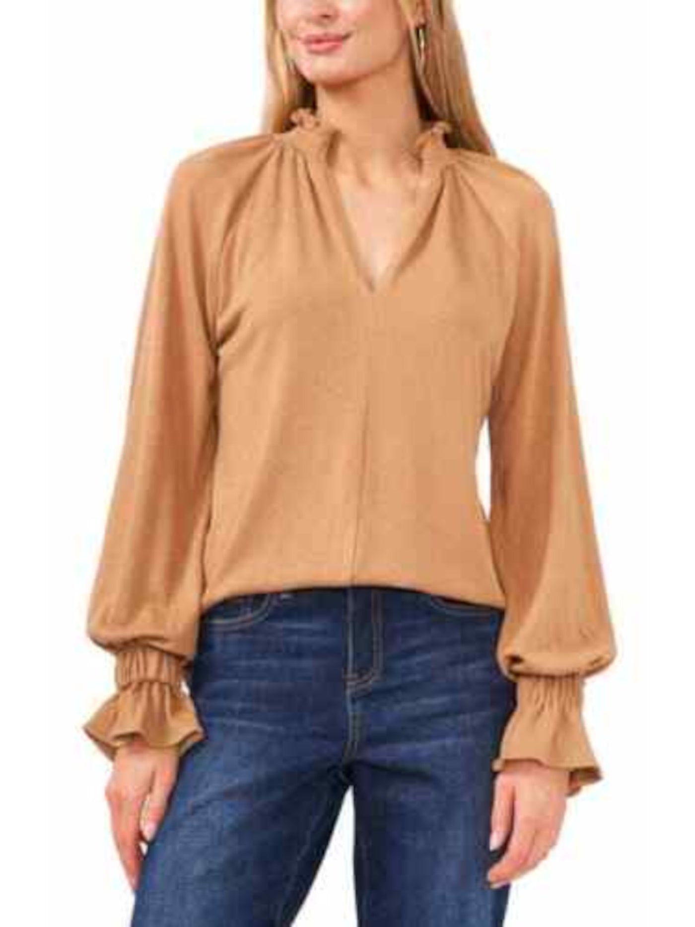VINCE CAMUTO Womens Brown Smocked Bell Cuffs Long Sleeve Split Sweater XL