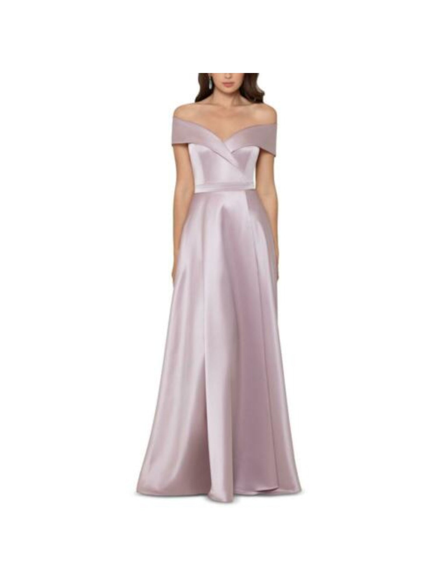 XSCAPE Womens Slitted Zippered Ballgown Off Shoulder Full-Length Formal Fit + Flare Dress