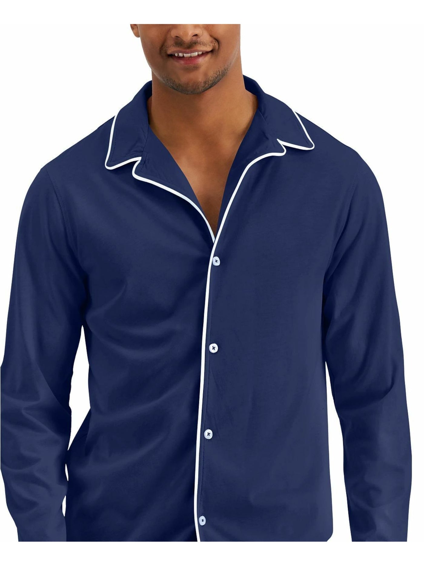 CLUBROOM Intimates Blue Cotton Blend Notched Collar Sleep Shirt Pajama Top S
