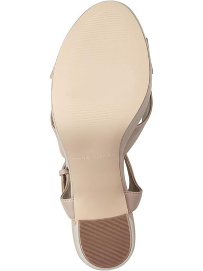 MARC FISHER Womens Beige 1-1/2" Platform Knotted Straps Ankle Strap Padded Deren Almond Toe Block Heel Buckle Heeled M