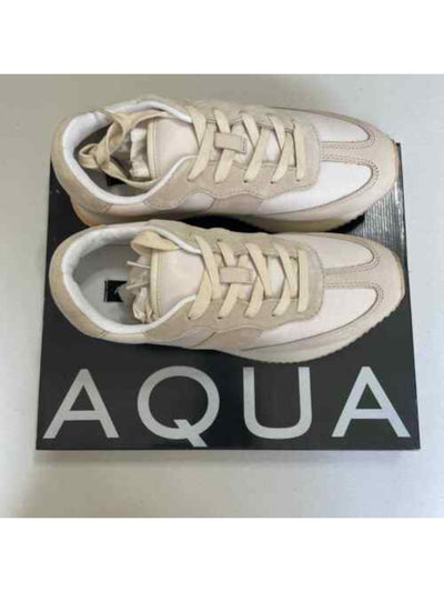 AQUA Womens Beige 1" Platform Cushioned Train Round Toe Wedge Lace-Up Athletic Training Shoes 9 M