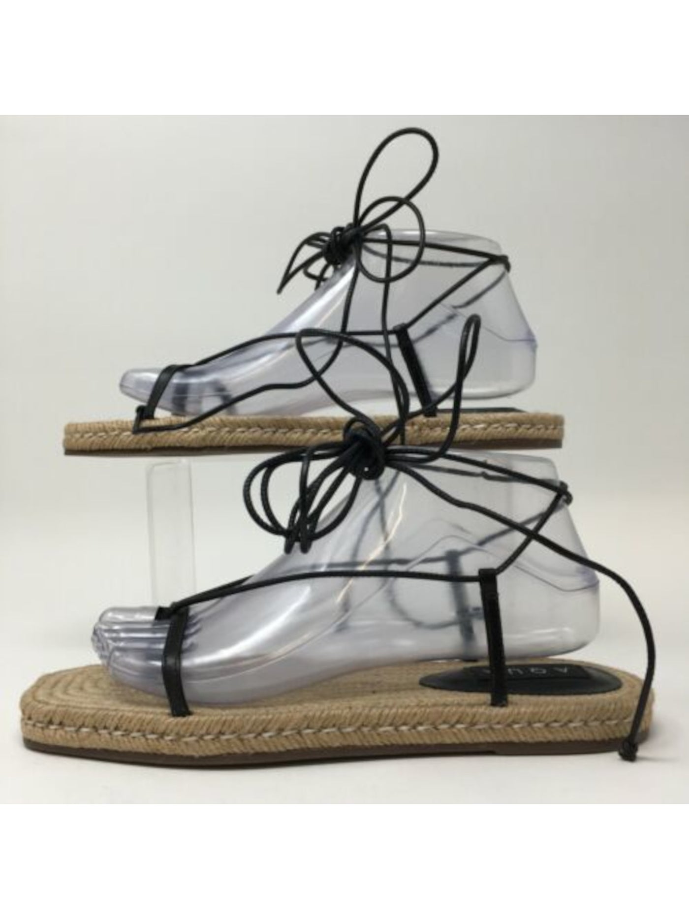 AQUA Womens Black Strappy Square Toe Platform Lace-Up Leather Espadrille Shoes 7 B