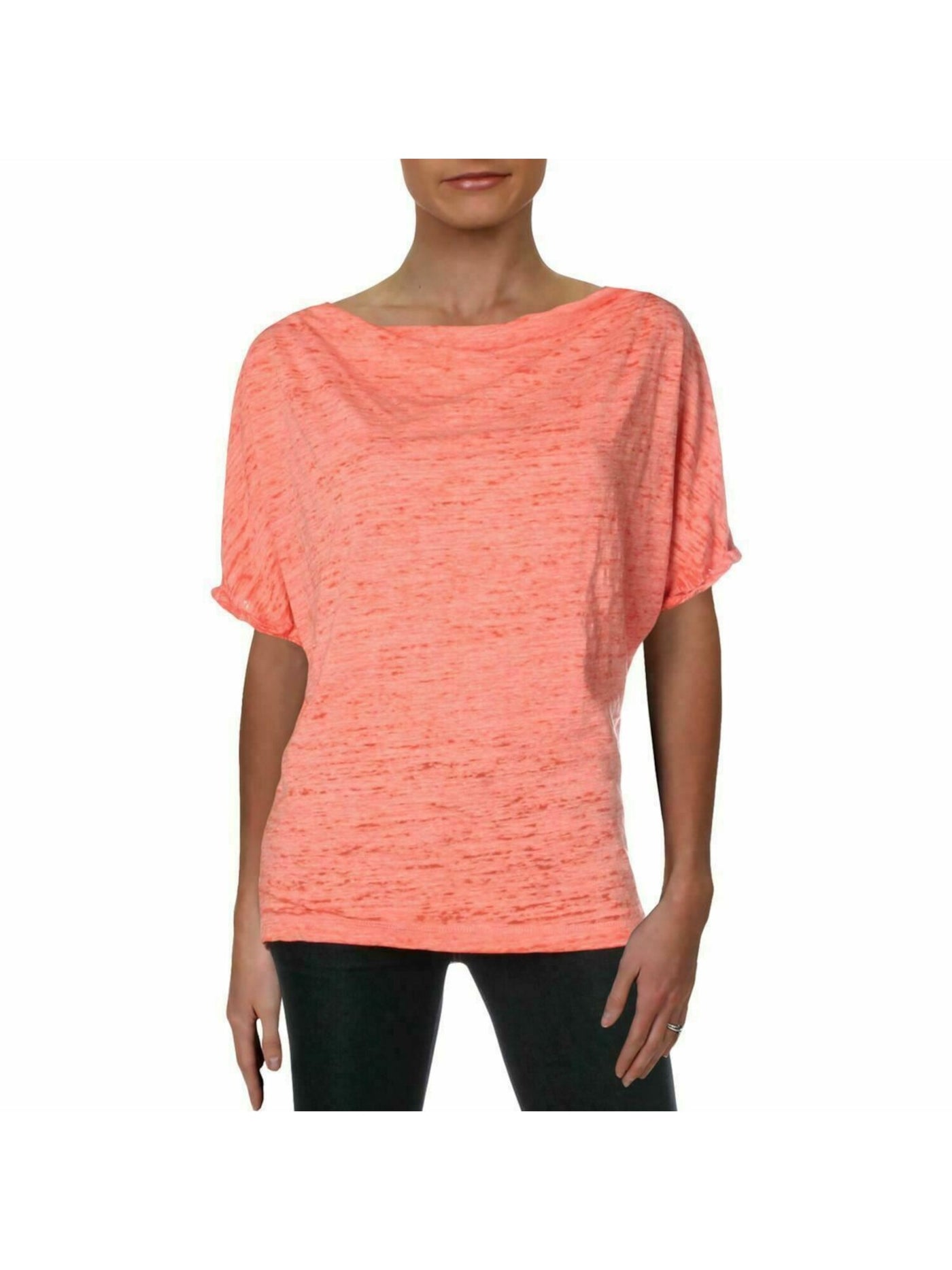 FREE PEOPLE Womens Coral Heather Kimono Sleeve Boat Neck Top Size: M