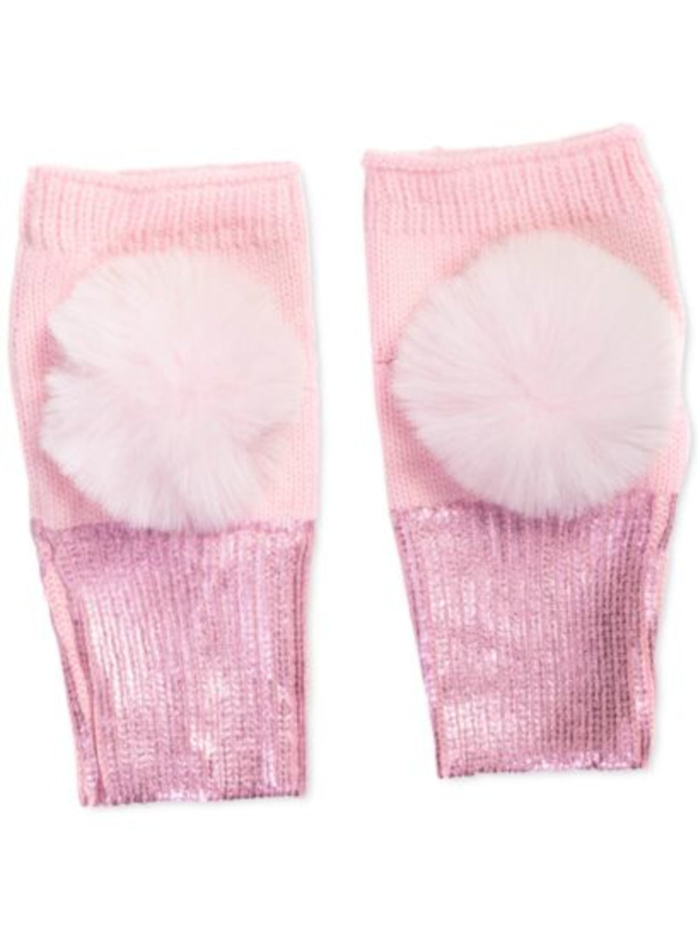 INC Womens Pink Slip On Foil-Print Cuffs Pom Pom Trim Ribbed Winter Cold Weather Fingerless Gloves