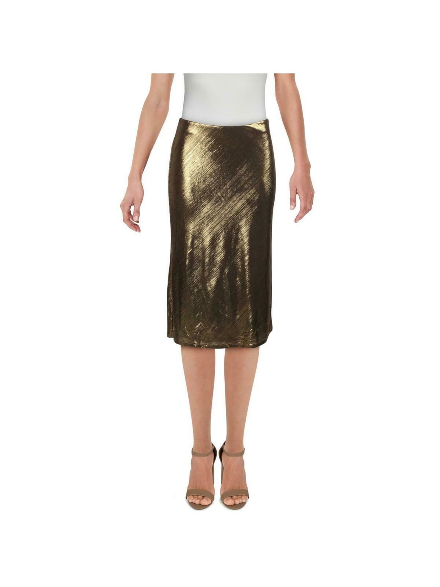 AQUA Womens Gold Below The Knee Cocktail Pencil Skirt XS
