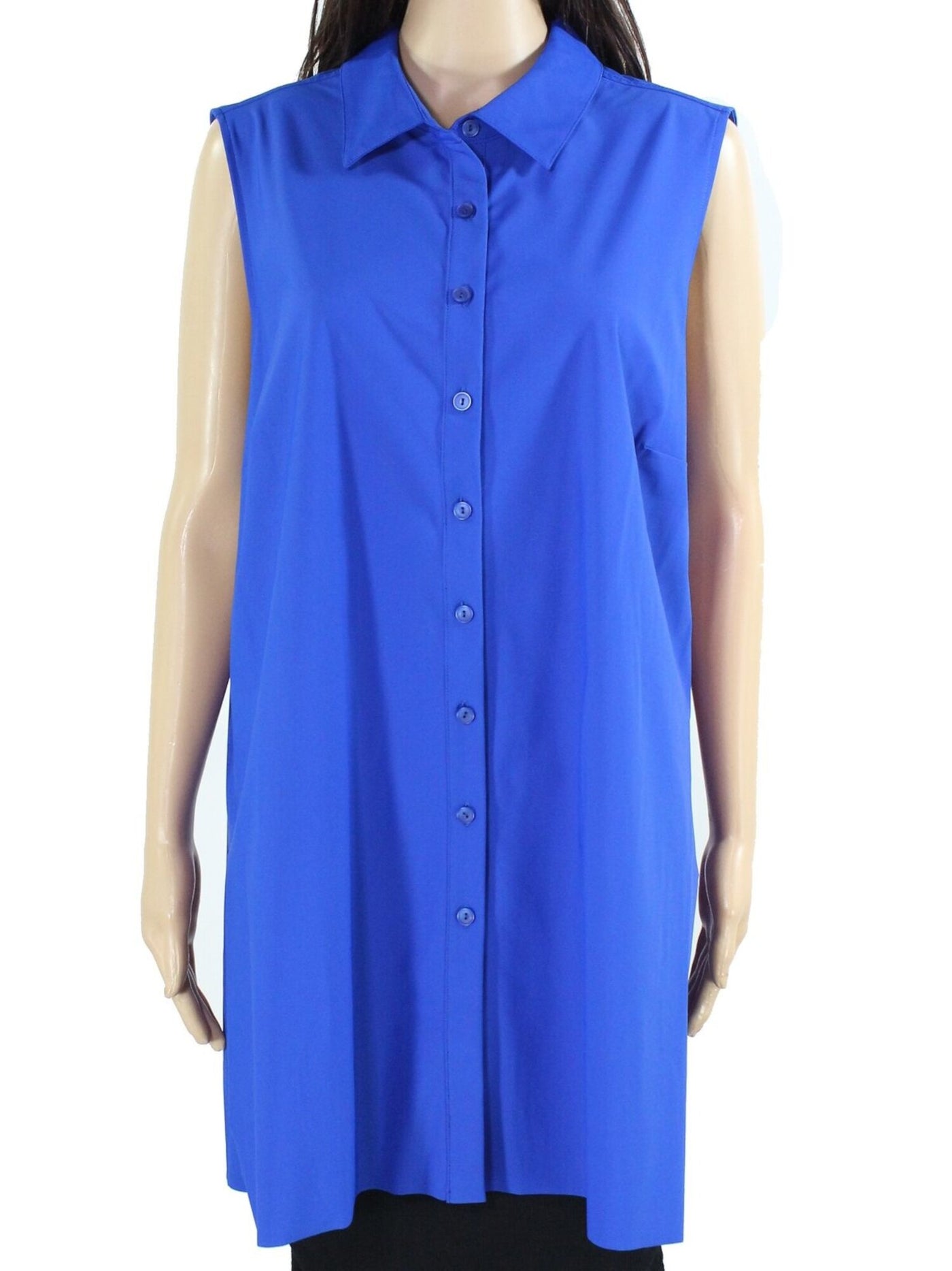 ALFANI Womens Blue Buttons Sleeveless Collared Top M