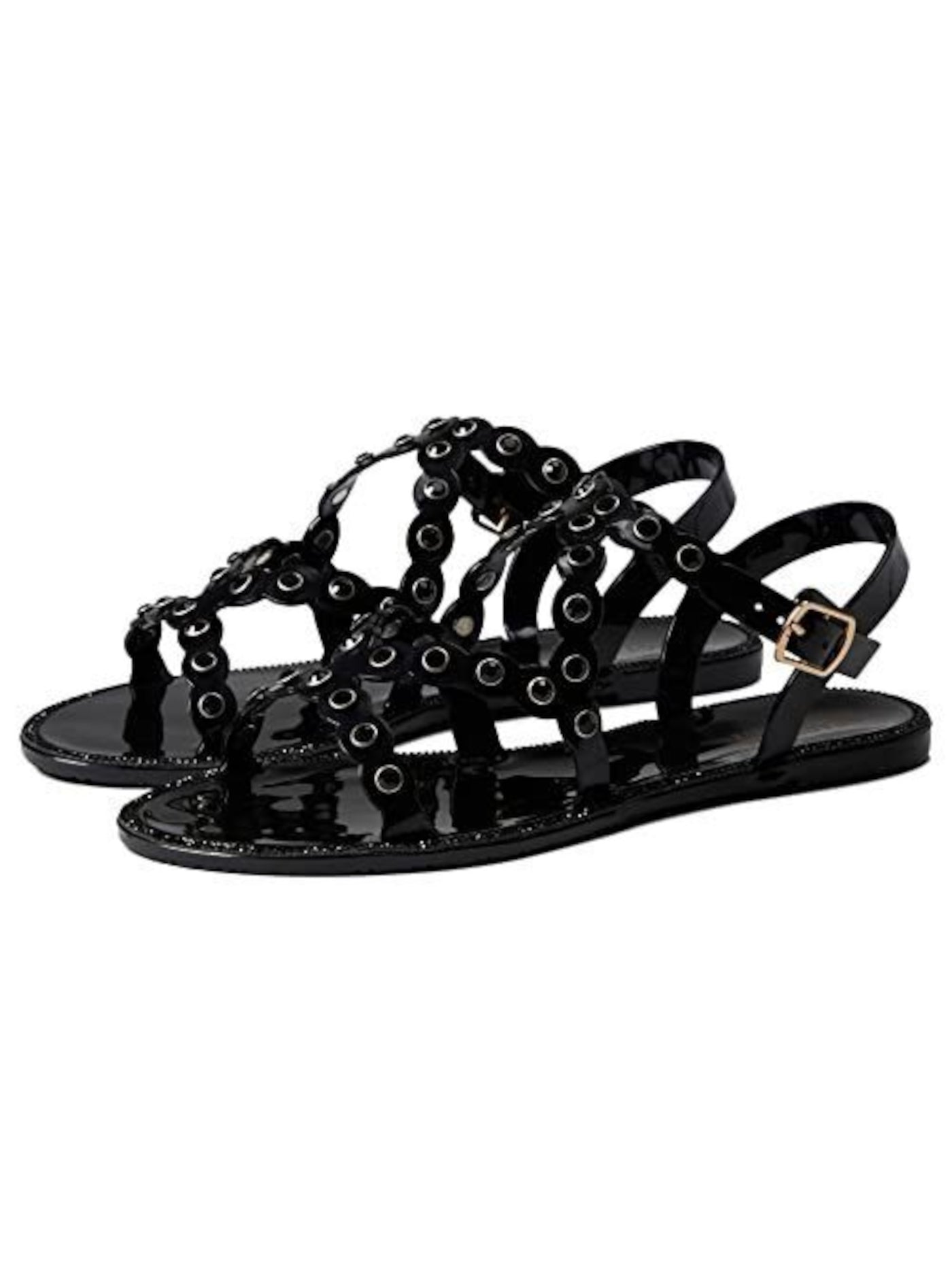 REACTION KENNETH COLE Womens Black Jelly Scalloped Lightweight Embellished Strappy Dahlia Round Toe Buckle Slingback Sandal 9