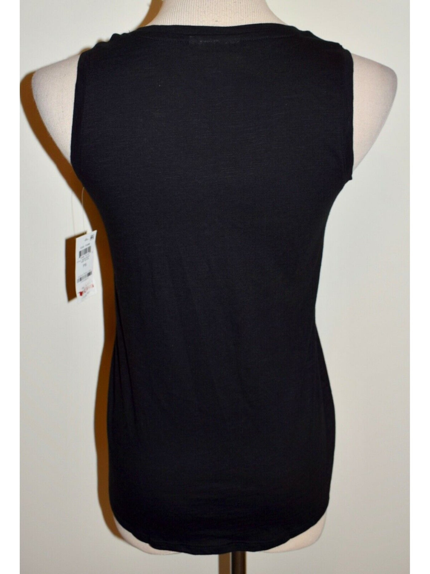 STYLE & COMPANY Womens Black Stretch Tie Henley  Button Closures Sleeveless Scoop Neck Tank Top Petites PS