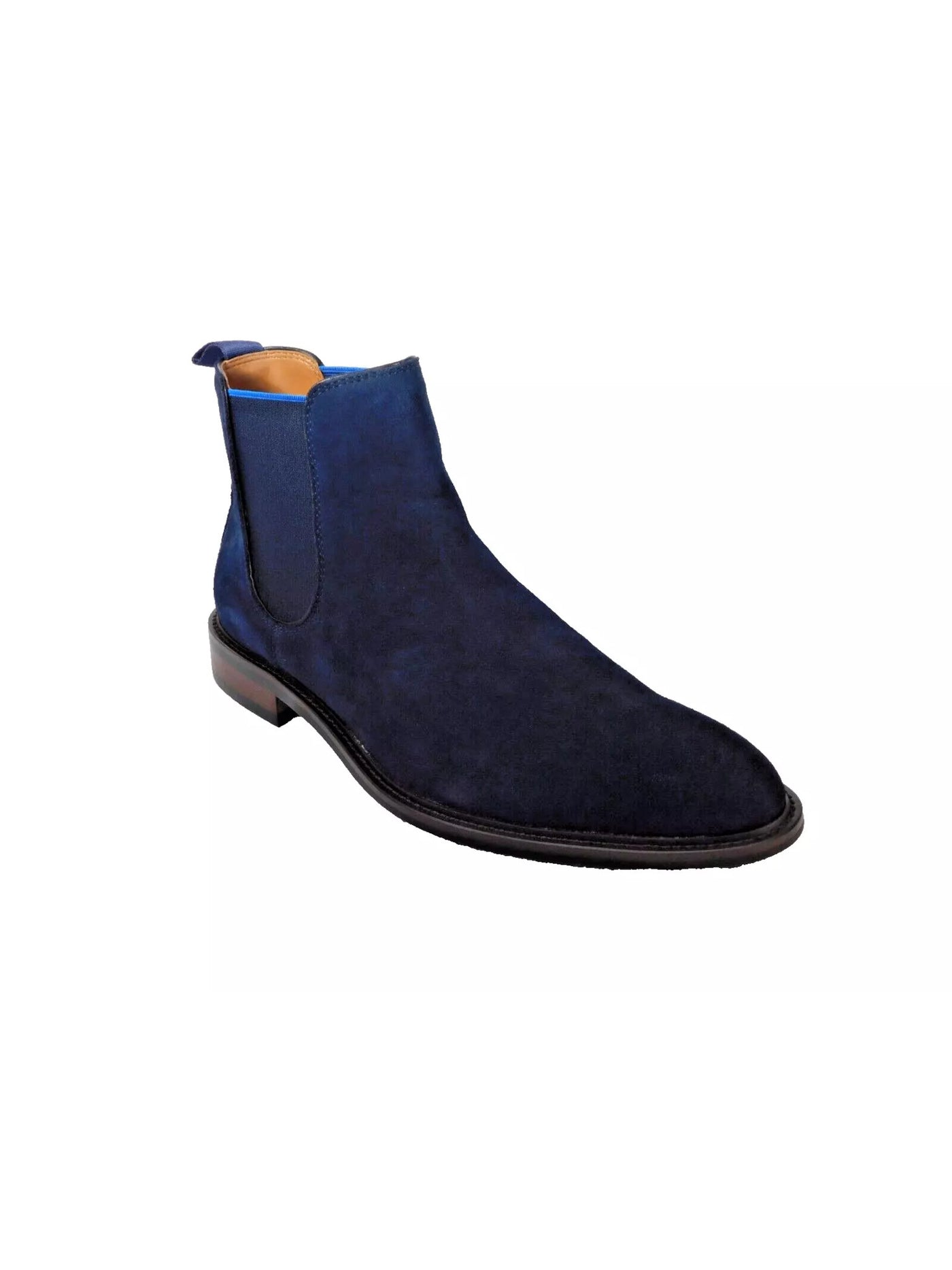 STEVE MADDEN Mens Navy Back Pull-Tab Goring Padded Bronn Almond Toe Block Heel Slip On Leather Chelsea Boot 12 M