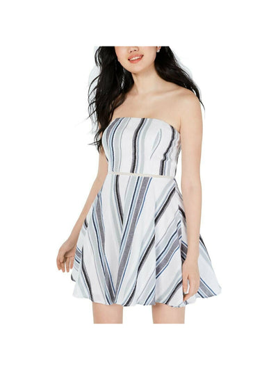 CITY STUDIO Womens White Zippered Lace Striped Strapless Mini Party Fit + Flare Dress Juniors 3