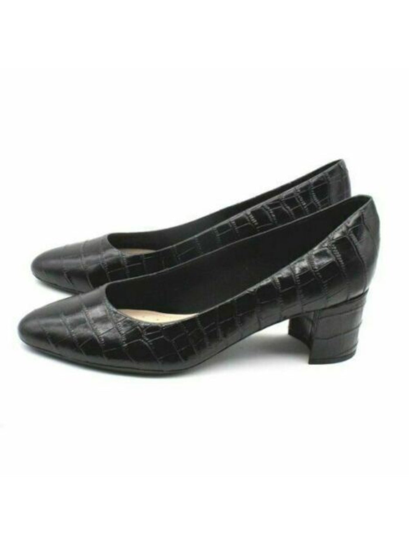 EVOLVE Womens Black Cushioned Slip Resistant Almond Toe Block Heel Slip On Leather Dress Pumps 8.5
