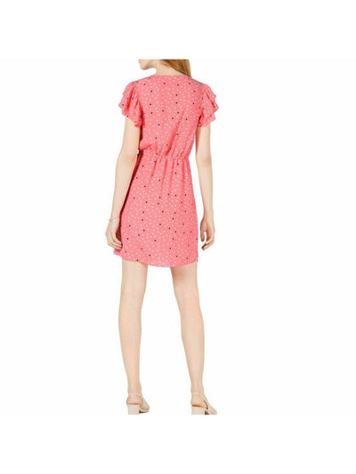 MAISON JULES Womens Pink Polka Dot Short Sleeve V Neck Mini Sheath Dress XS