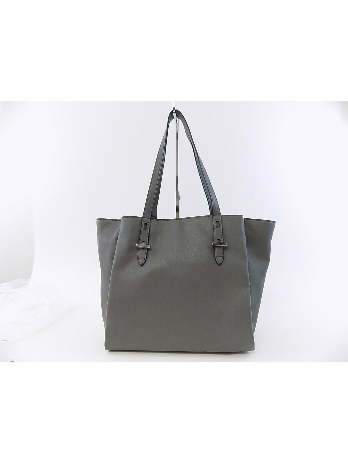 INC Women's Gray Haili Tote Faux Leather Double Flat Strap Tote Handbag Purse