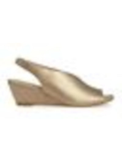 EILEEN FISHER Womens Platinum Gold V-Cut Padded Clay Peep Toe Wedge Slip On Leather Slingback Sandal 7