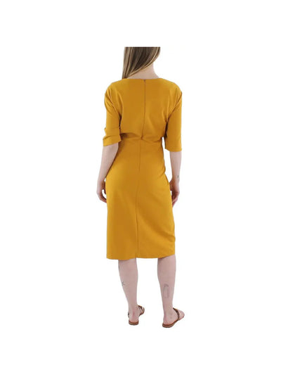 KASPER DRESS Womens Gold Zippered Unlined Color Block Short Sleeve Crew Neck Above The Knee Wear To Work Shift Dress XXL