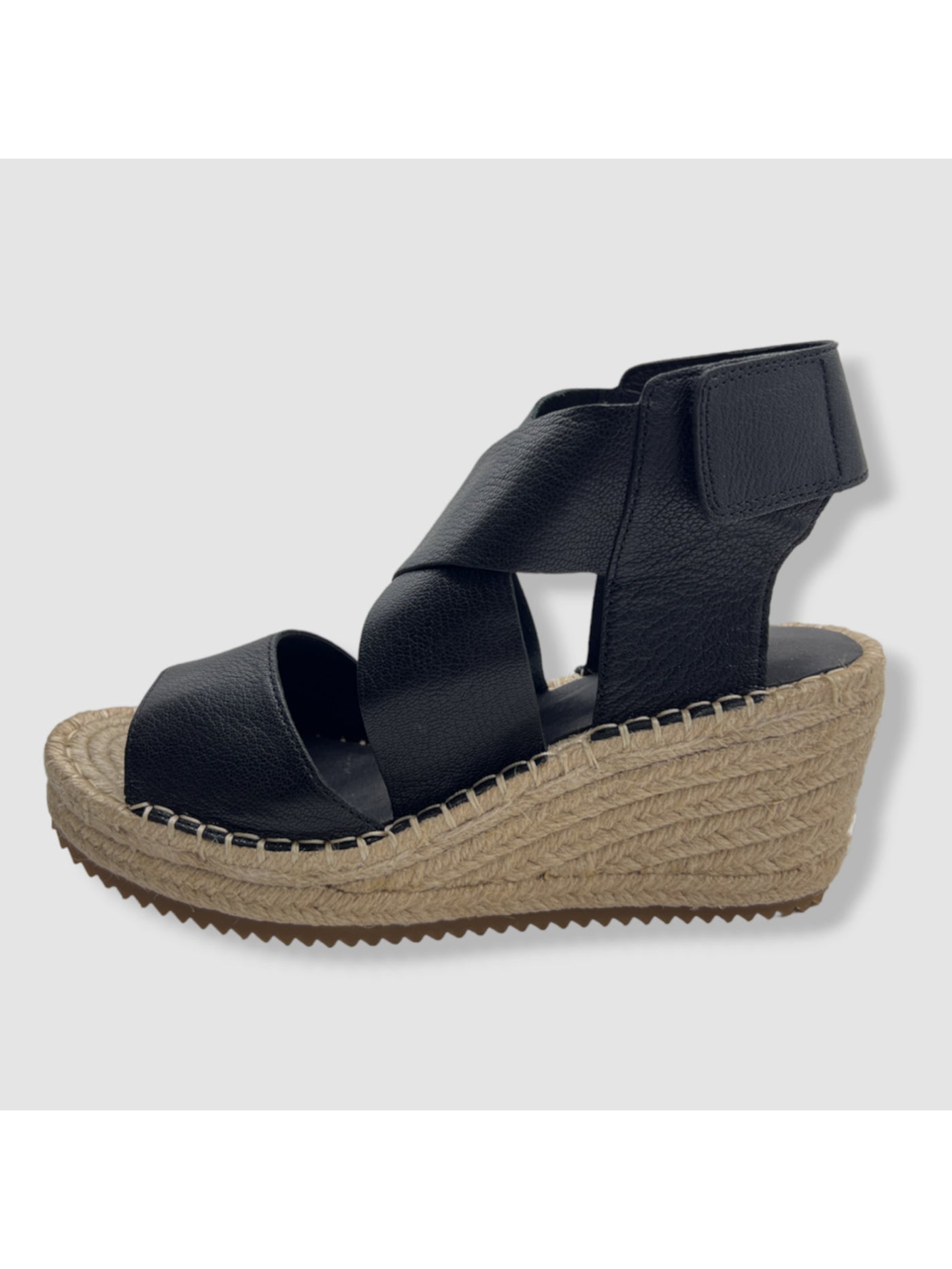 EILEEN FISHER Womens Black 1" Platform Crisscross Straps Sawtooth Sole Padded Willow Open Toe Wedge Leather Espadrille Shoes 7 M