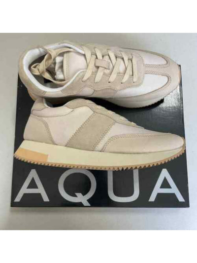AQUA Womens Ivory 0.5" Platform Padded Round Toe Wedge Lace-Up Leather Athletic Training Shoes 7.5 M
