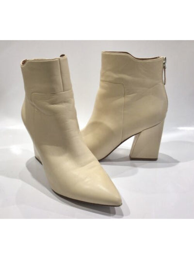 FRANCO SARTO Womens Beige Venture Pointed Toe Block Heel Zip-Up Leather Booties 11 M