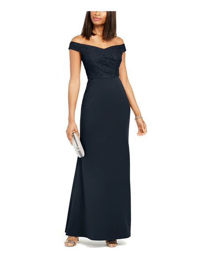 ADRIANNA PAPELL Womens Lace Zippered Short Sleeve Off Shoulder Full-Length Formal Sheath Dress