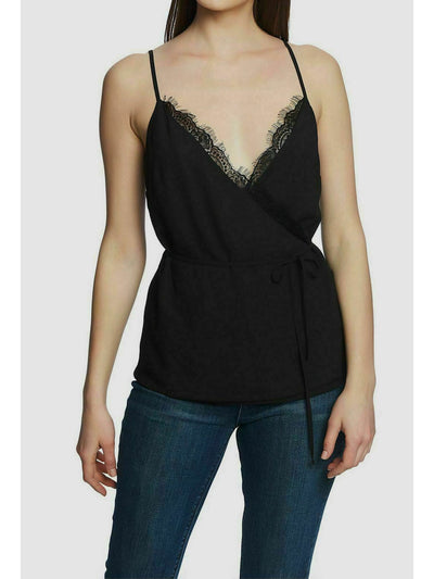 1. STATE Womens Black Lace Tie Spaghetti Strap V Neck Tank Top 2XS