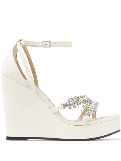 JIMMY CHOO Womens Ivory 1" Platform Padded Embellished Ankle Strap Bing 120 Open Toe Wedge Buckle Leather Dress Heeled Sandal 37