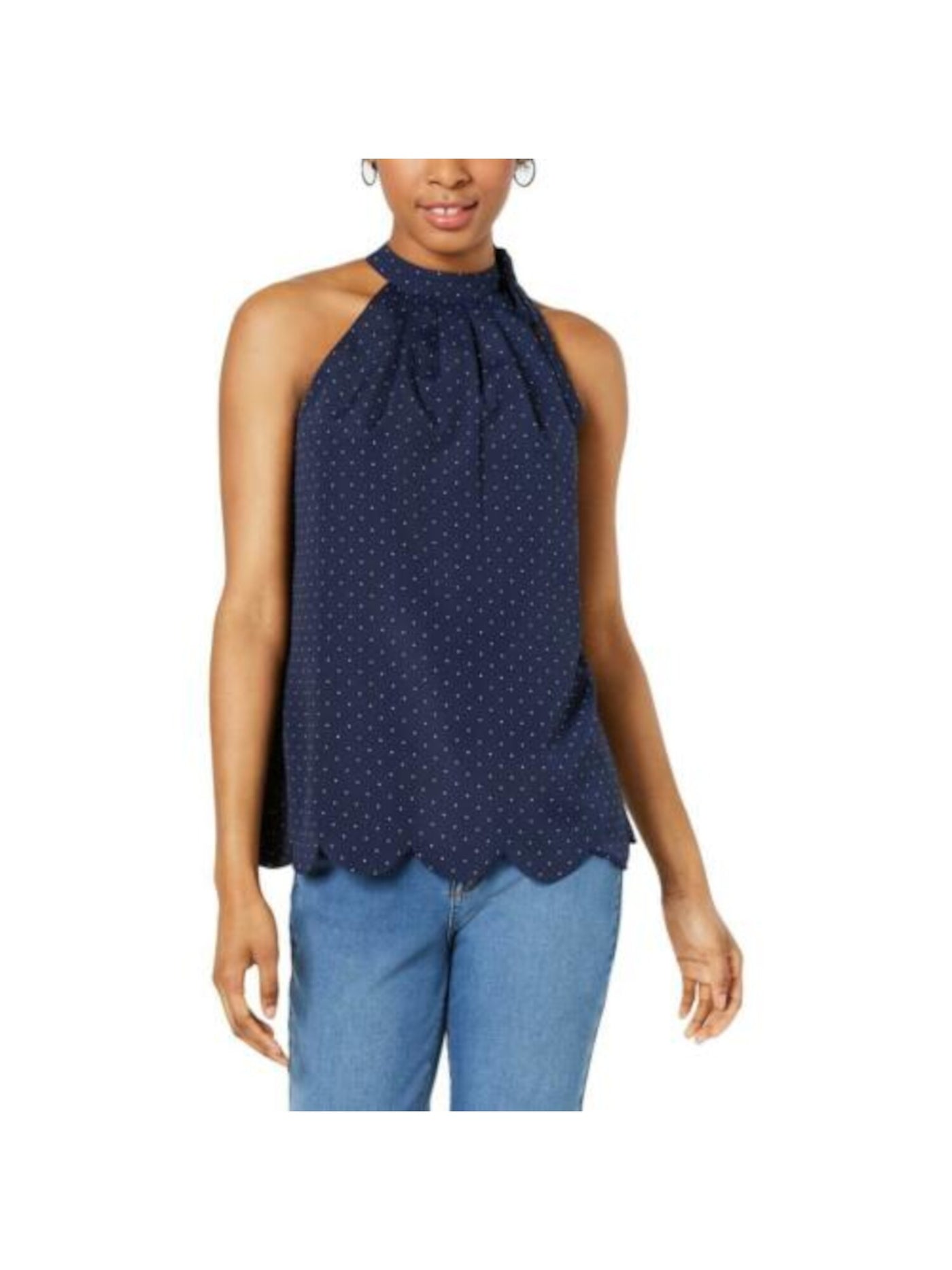 MAISON JULES Womens Navy Polka Dot Sleeveless Halter Top Size: XXS