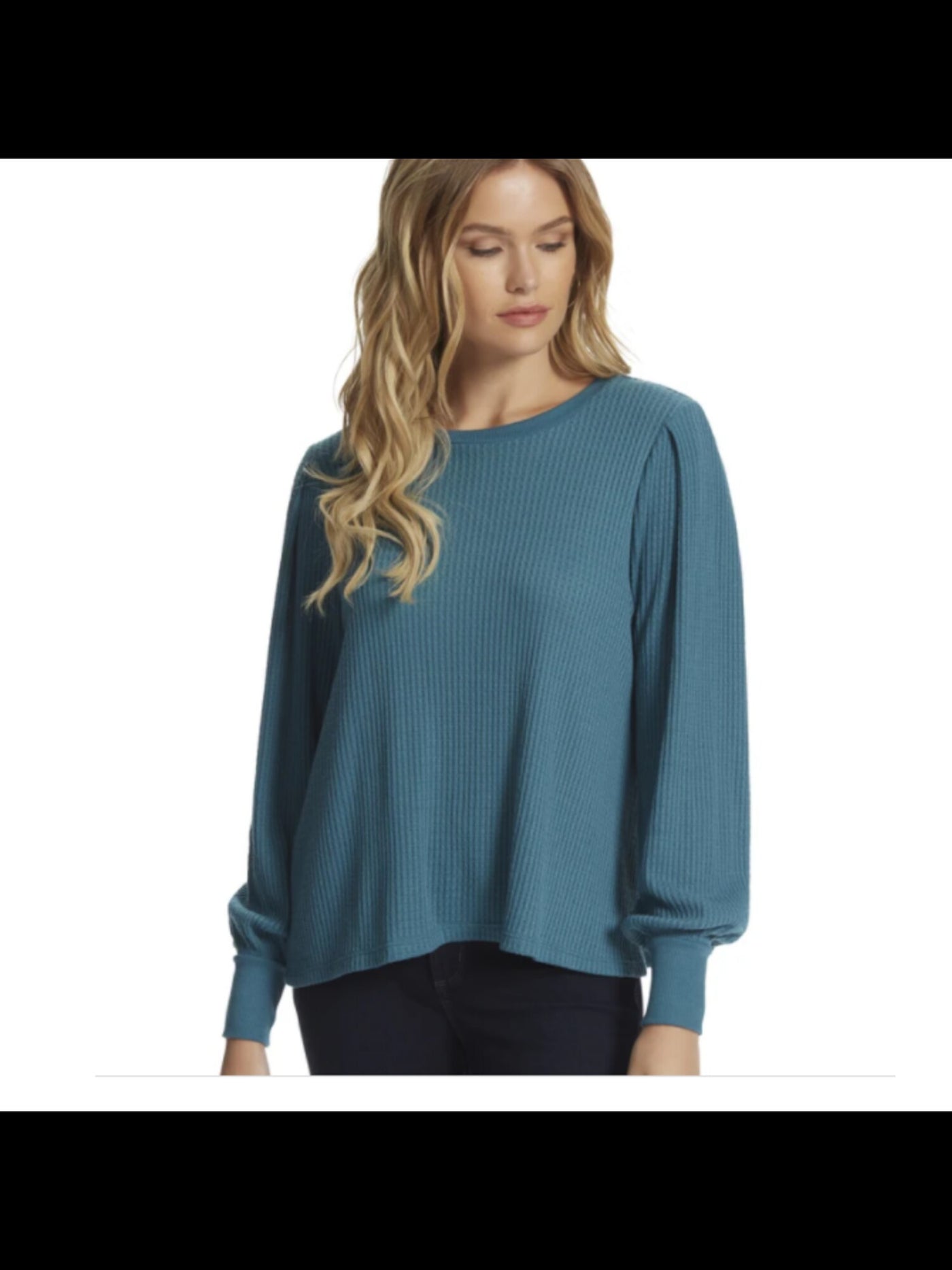 JESSICA SIMPSON Womens Teal Stretch Ribbed Jewel Neck Sweater XS