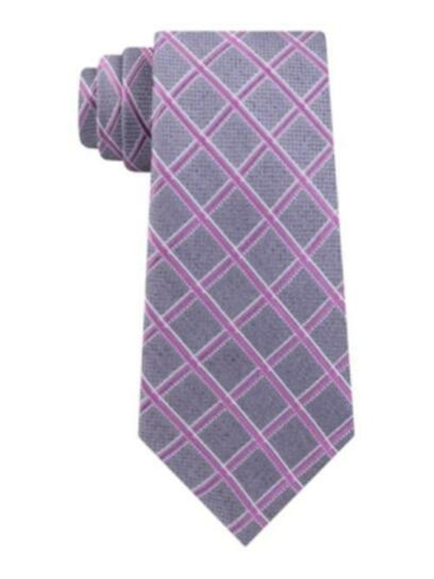 MICHAEL KORS Mens Gray Asymmetric Grid Silk Slim Neck Tie