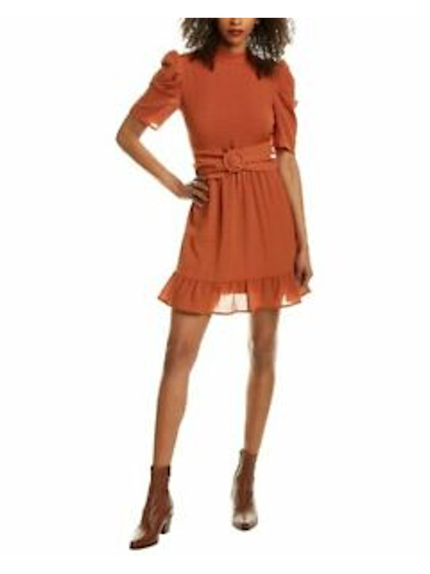 LEYDEN Womens Orange Repp Stripe Pouf Short Fit + Flare Dress S