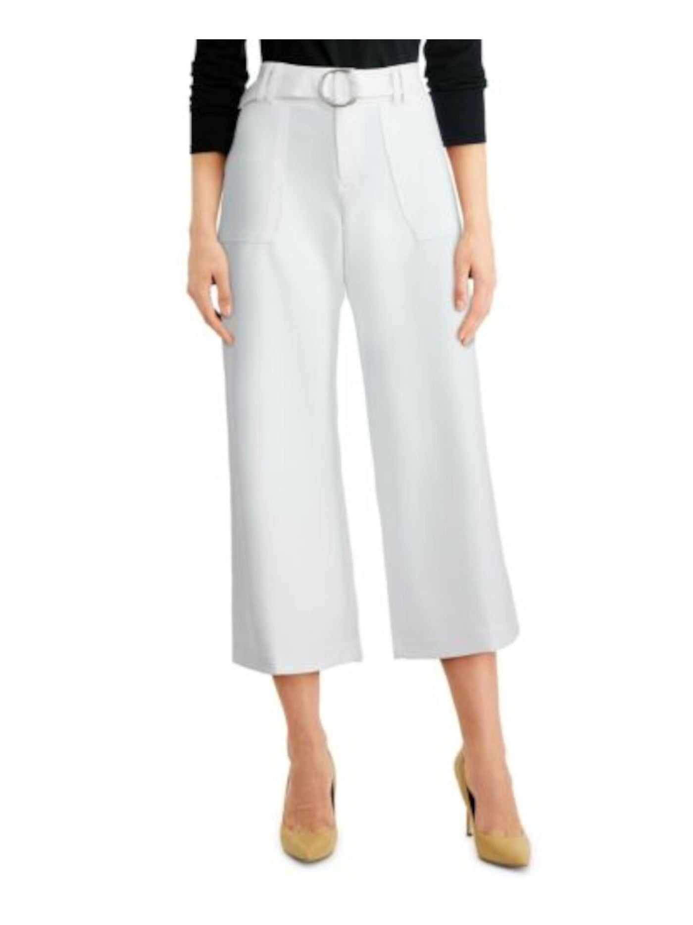 INC Womens White Zippered Belted Wide Leg Pants 6