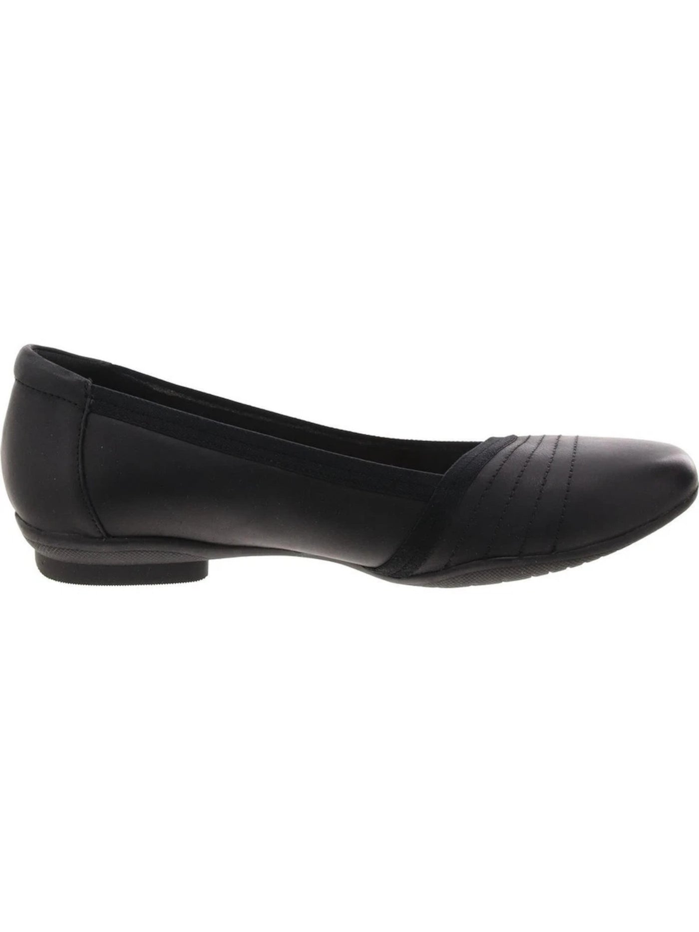 CLARKS COLLECTION Womens Black Padded Collar Cushioned Sara Erin Round Toe Slip On Leather Flats Shoes 7 M