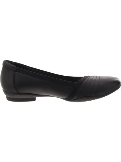 CLARKS COLLECTION Womens Black Padded Collar Cushioned Sara Erin Round Toe Slip On Leather Flats Shoes 7 M