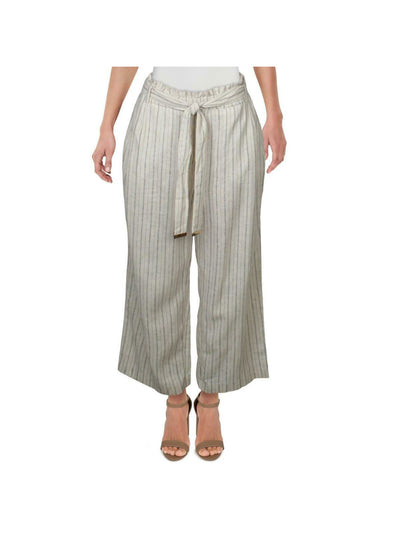 CALVIN KLEIN Womens Gathered Tie Mid Rise Linen Paperbag Wear To Work Cropped Pants