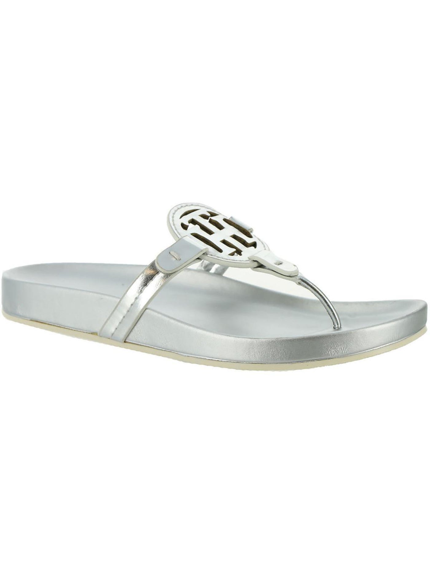 TOMMY HILFIGER Womens Silver Cut Out Comfort Relina Open Toe Slip On Thong Sandals Shoes 8 M