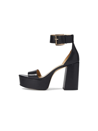MICHAEL MICHAEL KORS Womens Black 1-1/2" Platform Padded Ankle Strap Tara Square Toe Block Heel Buckle Leather Dress Sandals Shoes 6.5 M