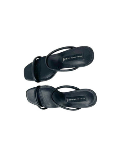 STEVEN Womens Black Comfort Padded Jersey By Steve Madden Square Toe Block Heel Slip On Leather Dress Sandals Shoes 7.5 M