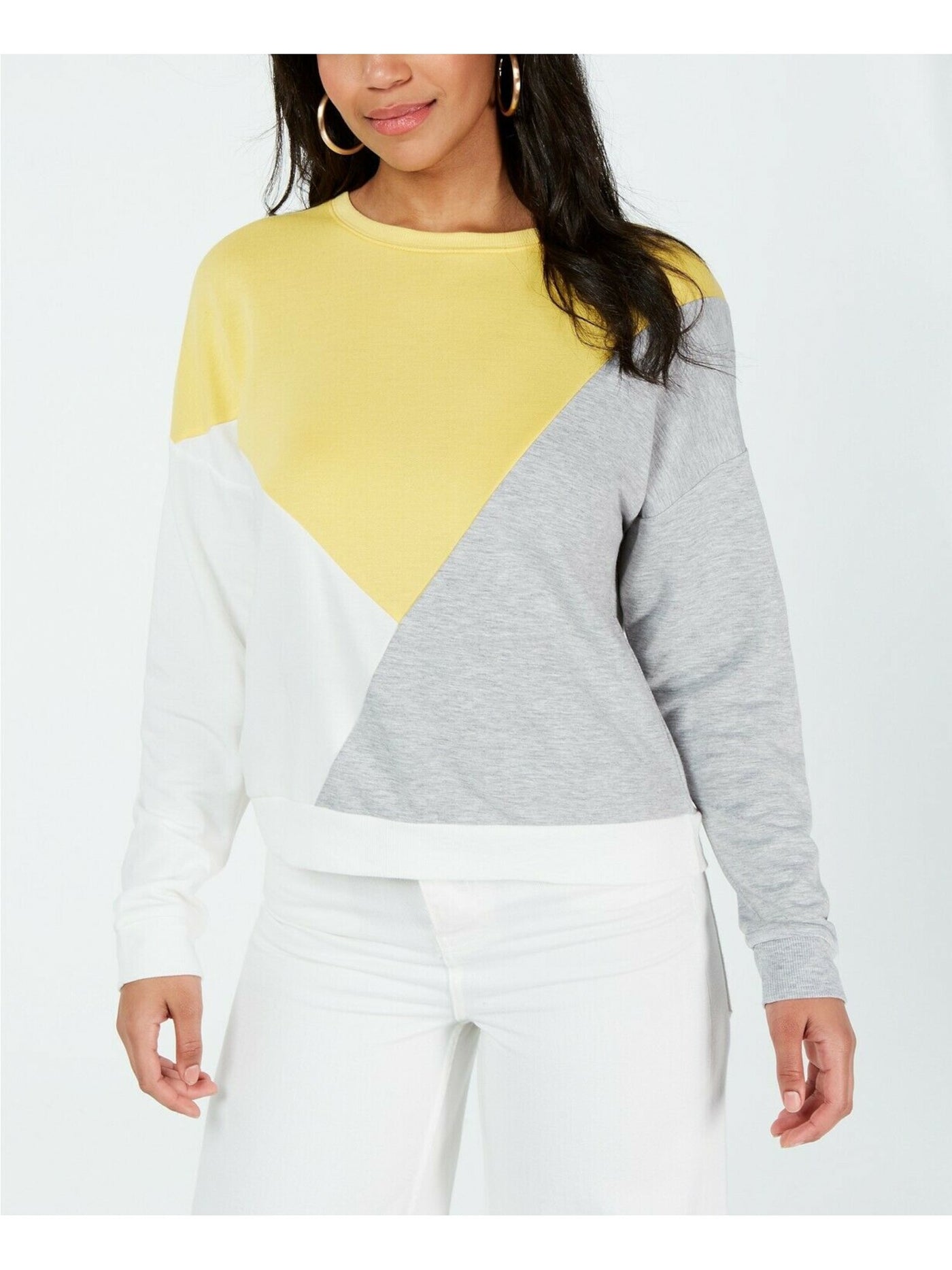 HIPPIE ROSE Womens Yellow Color Block Sweatshirt S