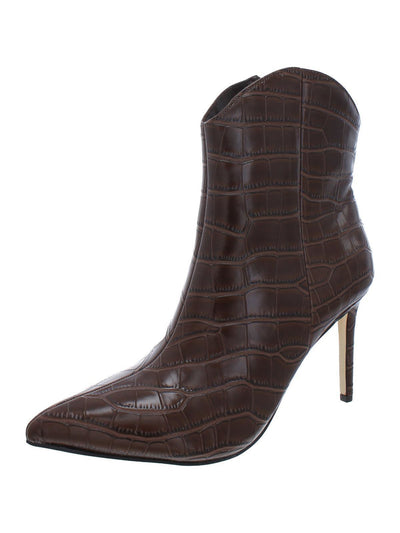 MARC FISHER Womens Brown Croc Embossed Comfort Revati Pointed Toe Stiletto Zip-Up Dress Booties 6 M