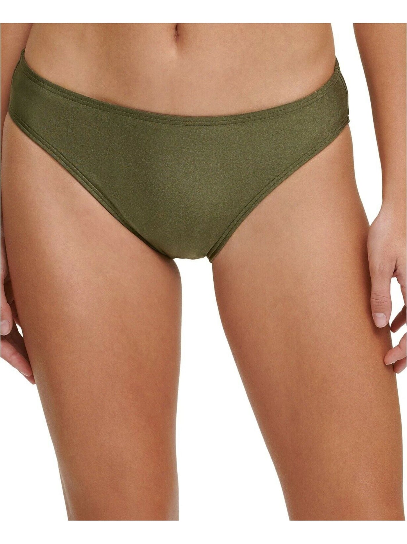 DKNY Women's Green Stretch Low-Rise Bikini Lined Full Coverage Classic Scoop Swimsuit Bottom S