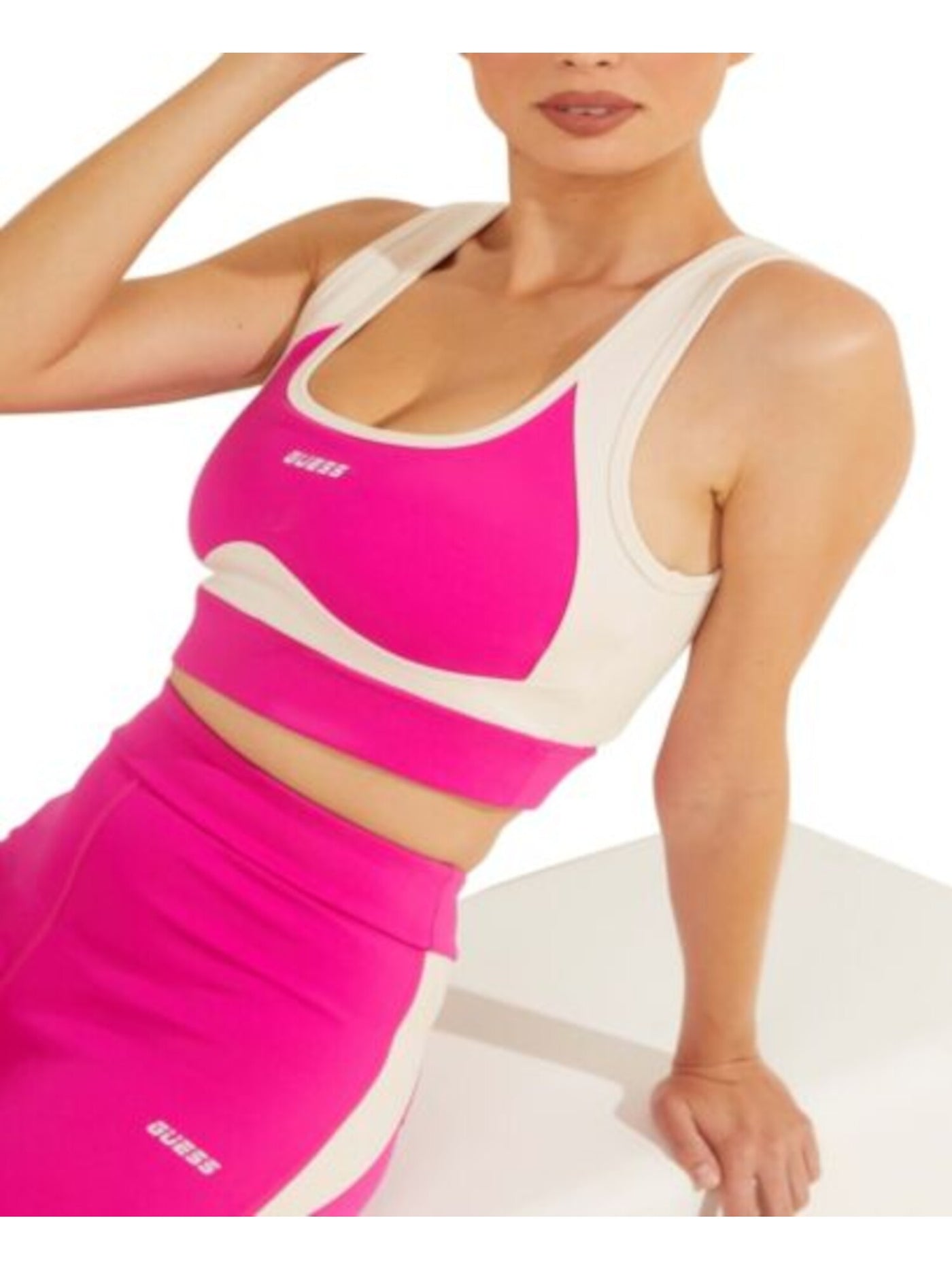 GUESS Intimates Pink Compression Cutouts at back Square neckline Sports Bra XS