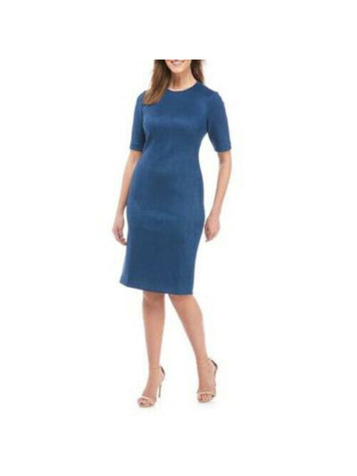 ANNE KLEIN Womens Blue Zippered Short Sleeve Jewel Neck Knee Length Party Sheath Dress 12